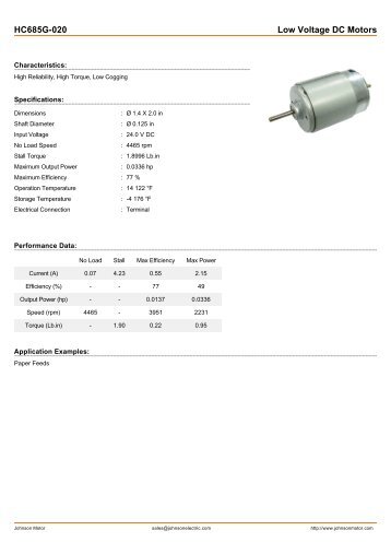 HC685G-020 Low Voltage DC Motors - Johnson Electric