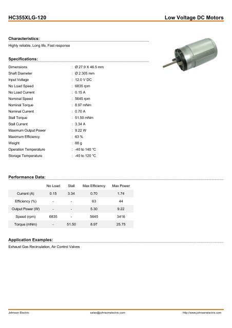 Hc355xlg 120 Low Voltage Dc Motors Johnson Electric