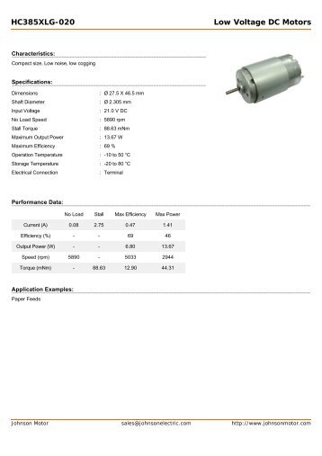 HC385XLG-020 Low Voltage DC Motors - Johnson Electric