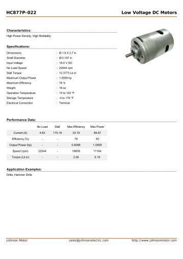 HC877P-022 Low Voltage DC Motors - Johnson Electric