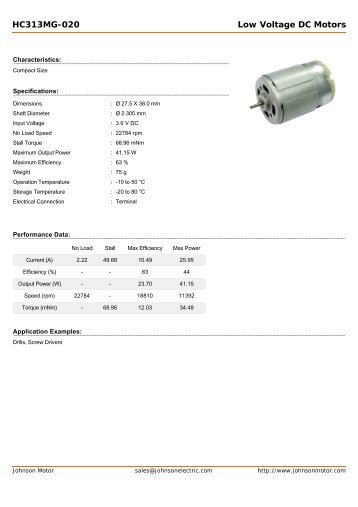 HC313MG-020 Low Voltage DC Motors - Johnson Electric