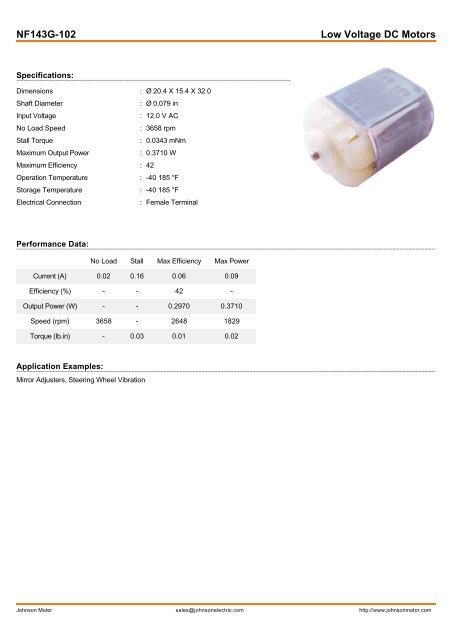 KF113G-120 Low Voltage DC Motors - Johnson Electric