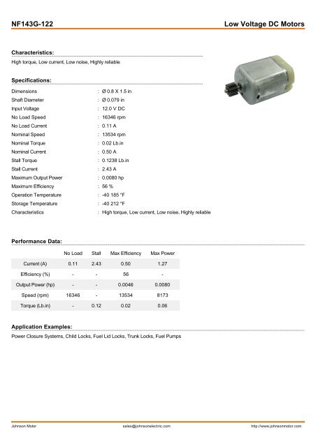 KF113G-120 Low Voltage DC Motors - Johnson Electric
