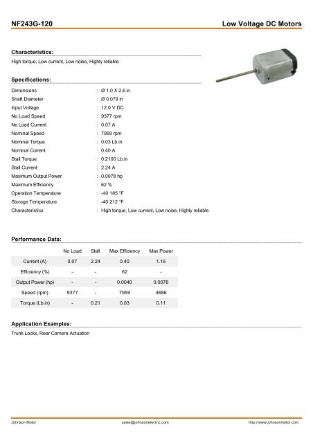 KF113G-120 Low Voltage DC Motors - Johnson Electric