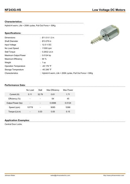 KF113G-120 Low Voltage DC Motors - Johnson Electric