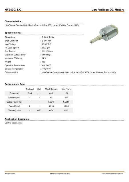 KF113G-120 Low Voltage DC Motors - Johnson Electric