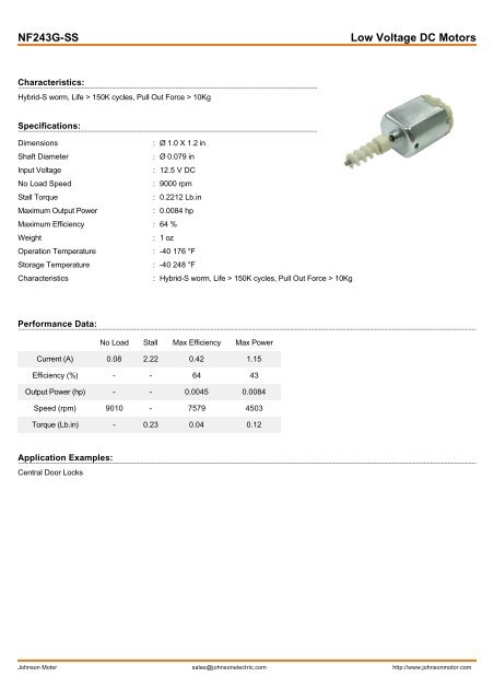 KF113G-120 Low Voltage DC Motors - Johnson Electric