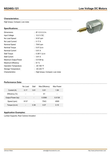 KF113G-120 Low Voltage DC Motors - Johnson Electric