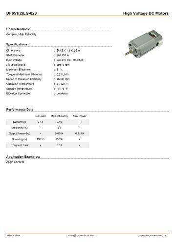 DF651(2)LG-023 High Voltage DC Motors - Johnson Electric