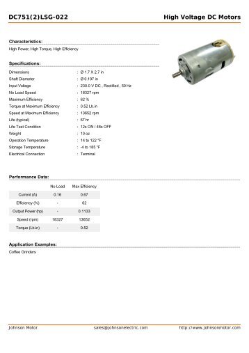 DC751(2)LSG-022 High Voltage DC Motors - Johnson Electric