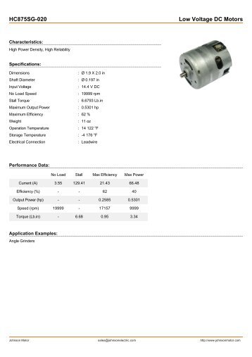 HC875SG-020 Low Voltage DC Motors - Johnson Electric