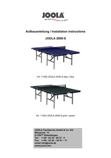 Aufbauanleitung / Installation instructions JOOLA 2000-S
