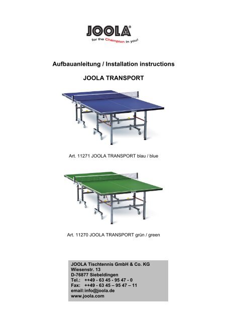 Aufbauanleitung / Installation instructions JOOLA TRANSPORT