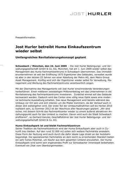 Jost Hurler betreibt Huma Einkaufszentrum wieder selbst