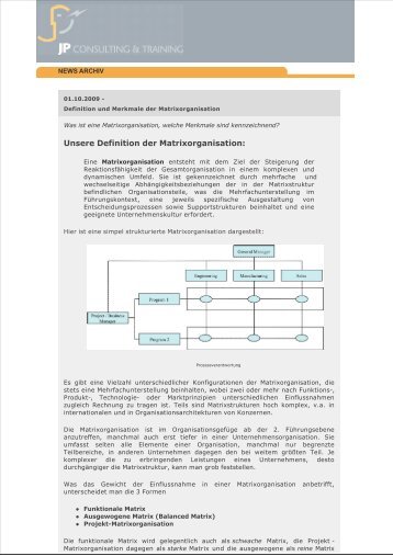 Unsere Definition der Matrixorganisation: - JP Consulting und ...