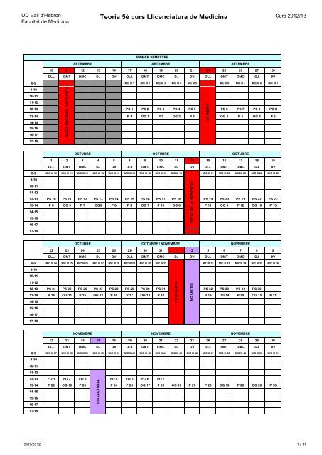 horaris classes cinquè curs