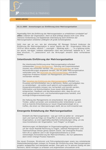 Intentionale Einführung der Matrixorganisation Emergente ...