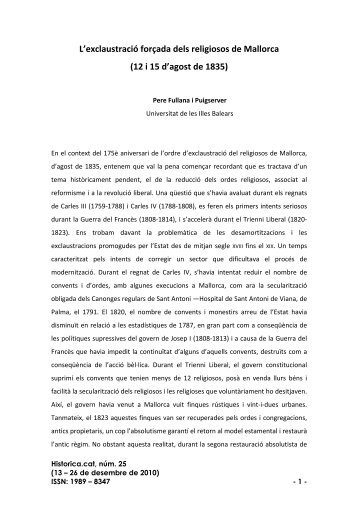 L'exclaustració forçada dels religiosos de Mallorca ... - Historica.cat