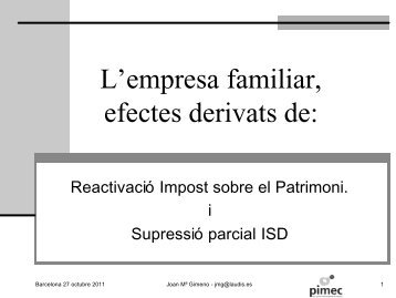 Reactivació impost patrimoni i supressió ISD - Pimec