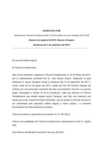 CAUSA 2012-5-RE Número de registre 83 - Tribunal Constitucional