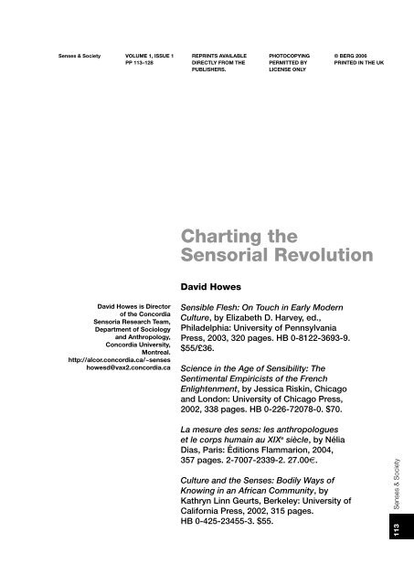 Charting the Sensorial Revolution - David Howes
