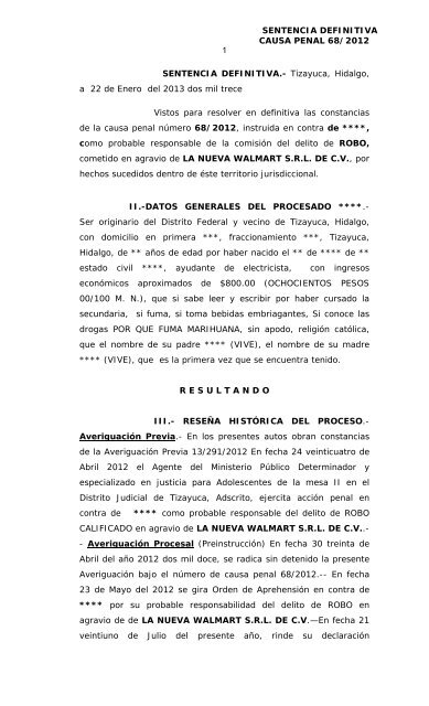 SENTENCIA DEFINITIVA CAUSA PENAL 68/2012 1 SENTENCIA ...