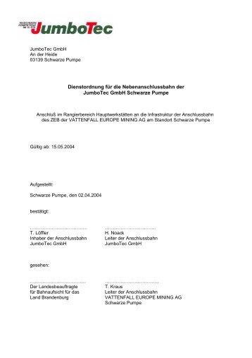 Dienstordnung für die Nebenanschlussbahn der JumboTec GmbH ...