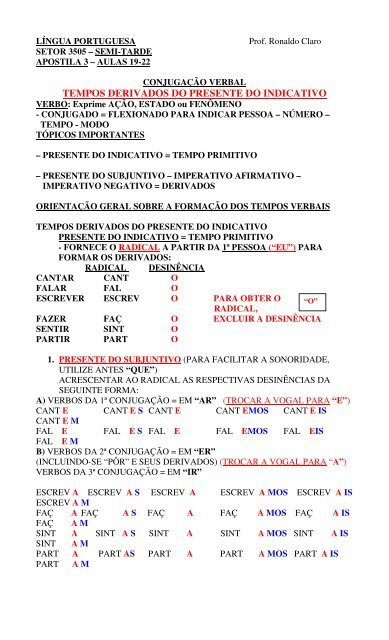 TEMPOS DERIVADOS DO PRESENTE DO INDICATIVO