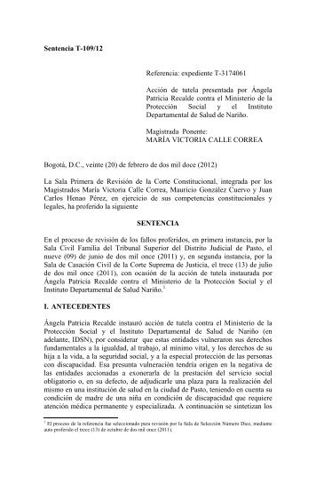 Sentencia T-109/12 Referencia: expediente T-3174061 ... - STF