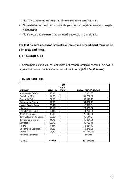 pla d'arranjament de camins al pallars jussà. fase xix - Consell ...