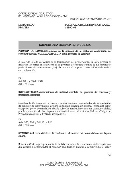 EXTRACTO DE LA SENTENCIA SC 251 DE 2005 - Corte Suprema ...