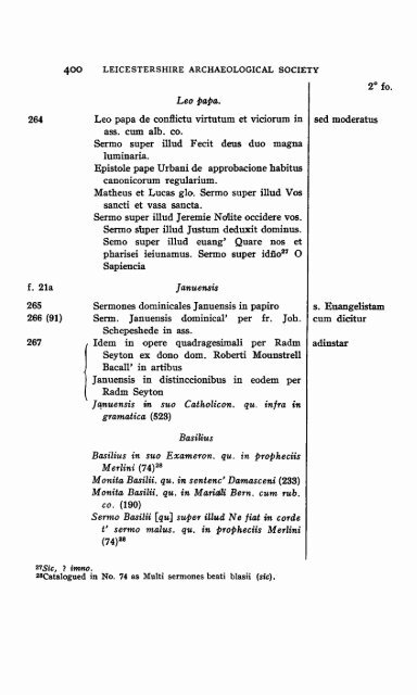 catalogue of the library of leicester abbey - University of Leicester