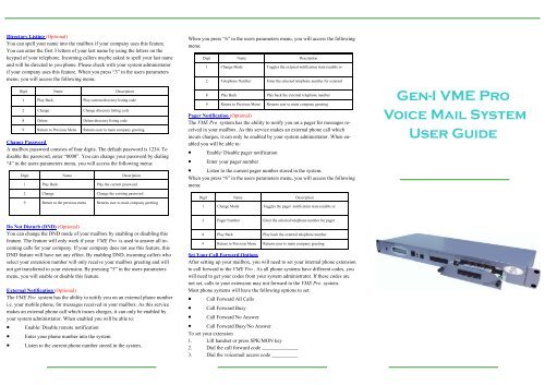 Gen-I VME Pro Voice Mail System User Guide