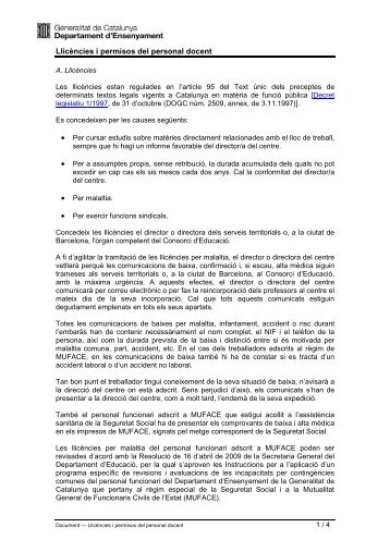 Llicències i permisos del personal docent - Generalitat de Catalunya