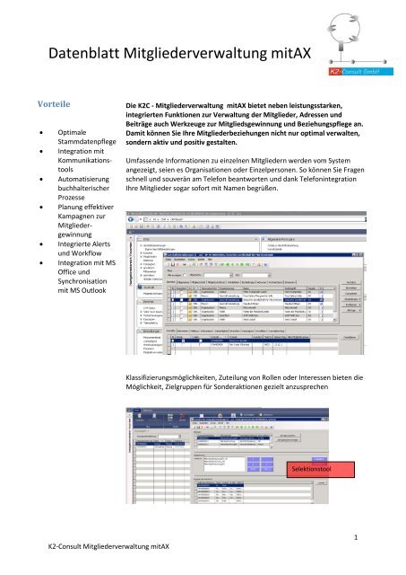 Datenblatt Mitgliederverwaltung mitAX - K2 Consult GmbH