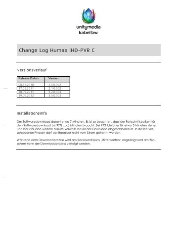 Change Log Humax iHD-PVR C - Kabel BW