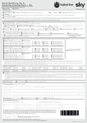 Bestellformular CleverFlat Entertainment + Sky - Kabel BW