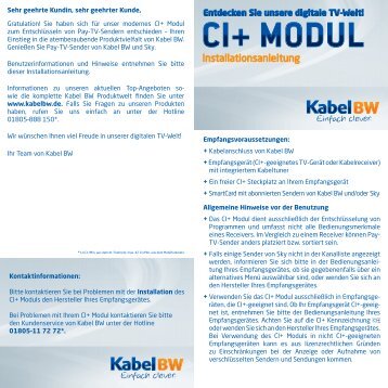 HD Modul (CI+) Installationsanleitung - Kabel BW