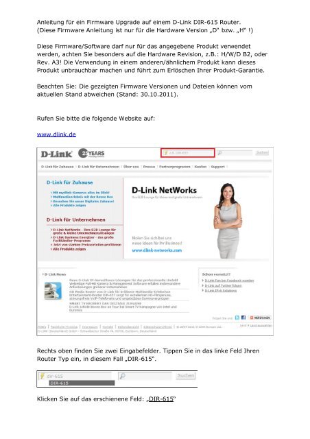 Anleitung für ein Firmware Upgrade auf einem D-Link ... - Kabel BW