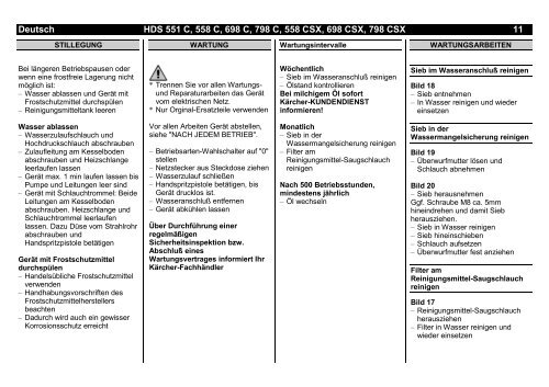 HDS 551 C, 558 C, HDS 558 CSX, 698 CSX, 698 C, 798 C ... - Kärcher