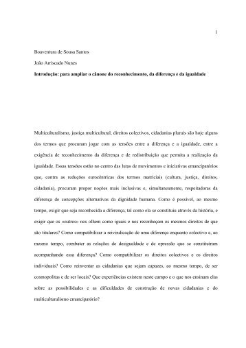 Boaventura de Sousa Santos João Arriscado Nunes - Centro de ...