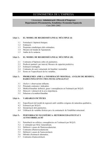 ECONOMETRIA DE L'EMPRESA - Universitat de Barcelona