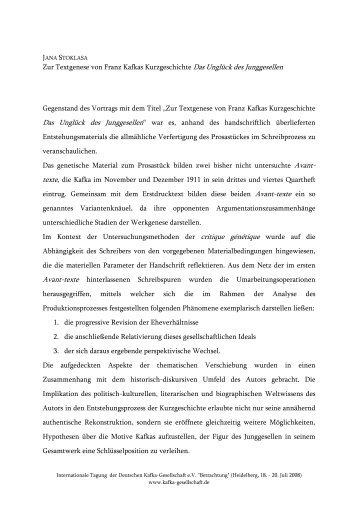 Zur Textgenese von Franz Kafkas Kurzgeschichte Das Unglück des ...