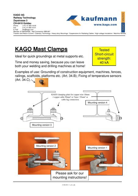 Mounting instructions for KAGO mast clamps