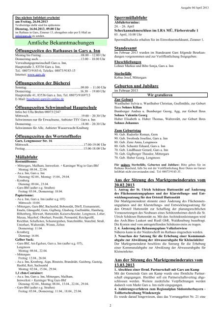 Garser Infoblatt 04-2013 - Gemeinde Gars am Inn