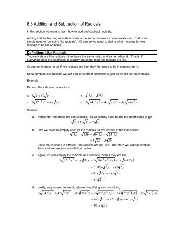 Addition And Subtraction Of Radicals With Variables - openalgebra