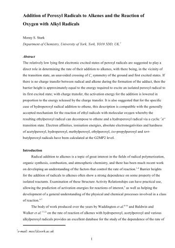 Addition of Peroxyl Radicals to Alkenes and the ... - University of York