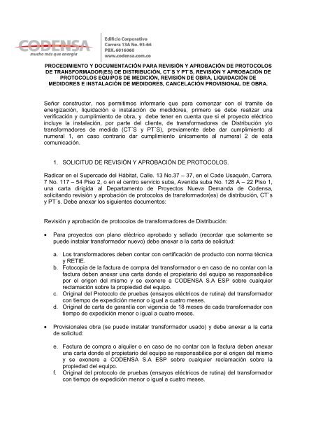 Documentos Recibo De Obra Medidores Codensa