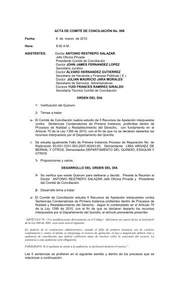 acta comité conciliación 008 - Gobernación del Quindío