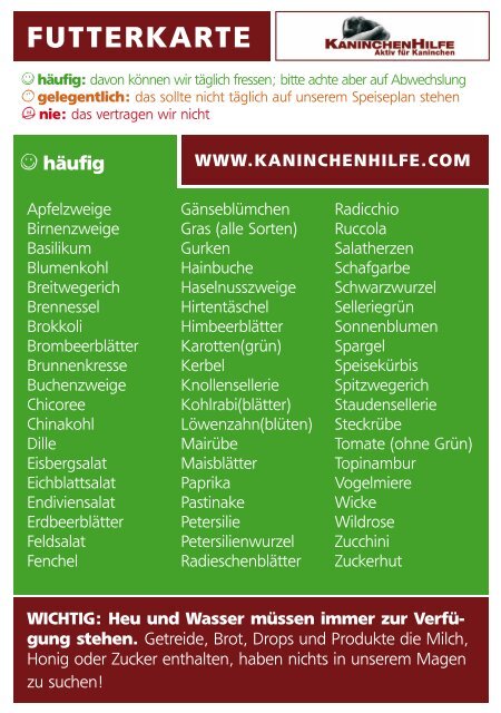 FUTTERKARTE - Kaninchenhilfe